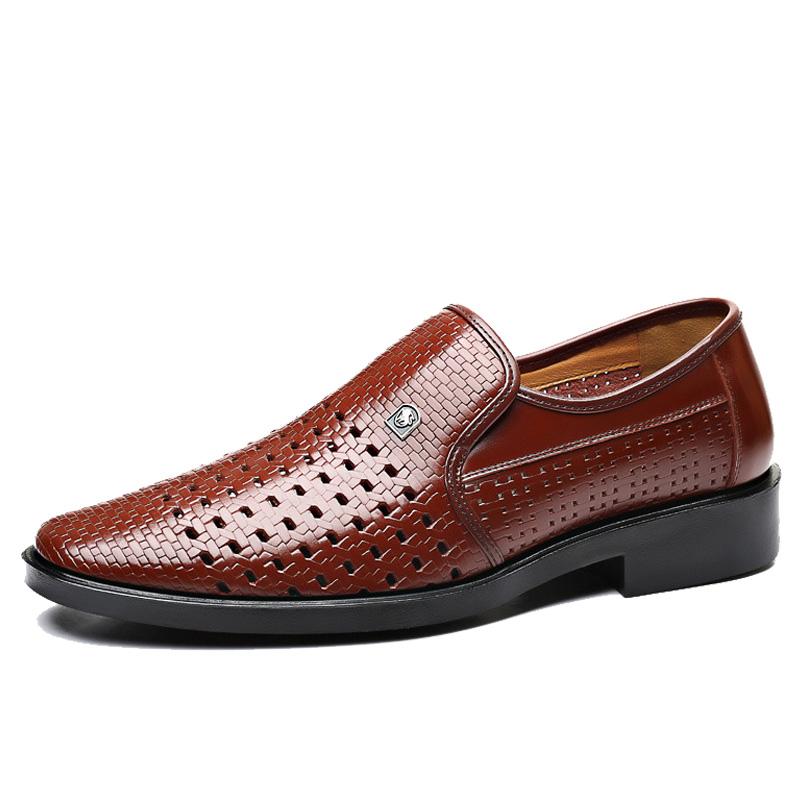 Модная мужская повседневная обувь из коровьей кожи, летние сандалии с вырезами, дышащие черные деловые туфли, туфли-лоферы без застежек для мужчин