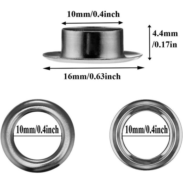 Kit œillets - AIMOONSA - 100 ensembles - 10 mm intérieur - Outils de pose & boîte - Laiton argent
