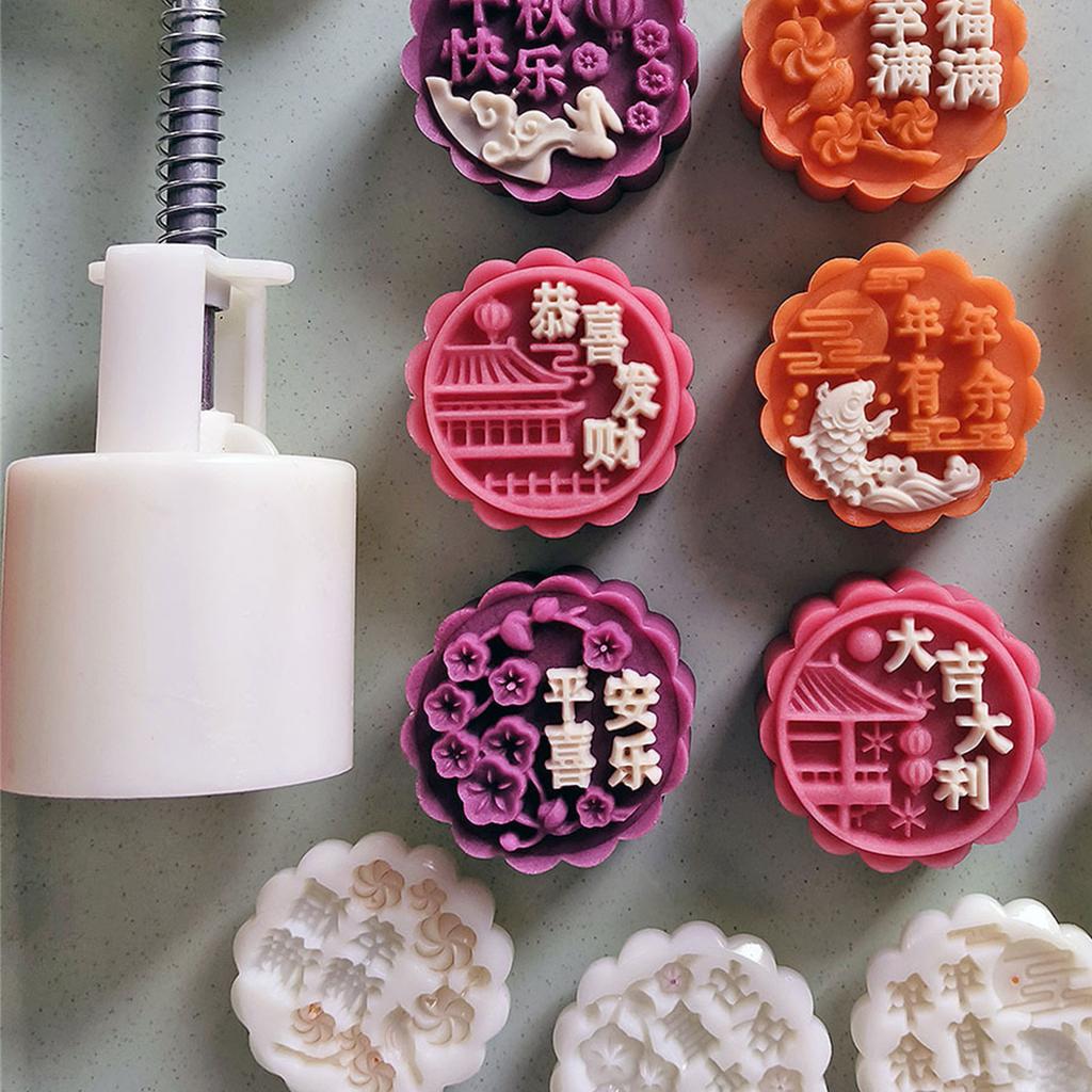 MidAutumn Festival Moon Cake Maker 3D Characters Pattern Moon Cake Molds Cookie Stamp Hand Press Cookie Dessert Cutter