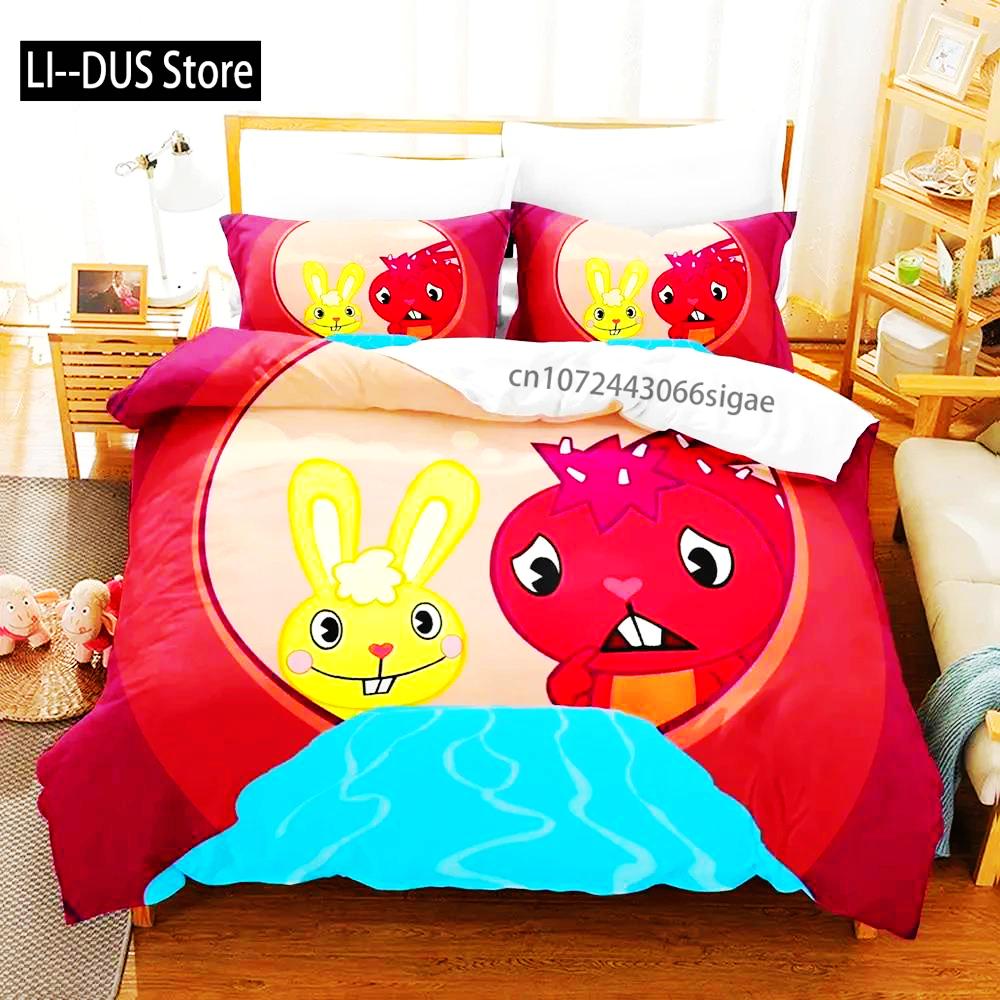 Аниме Набор пододеяльников Happy Tree Friends Для Мальчиков Спальня Односпальный Двуспальный Полный Queen King Размер 2024 Пододеяльник Наволочка