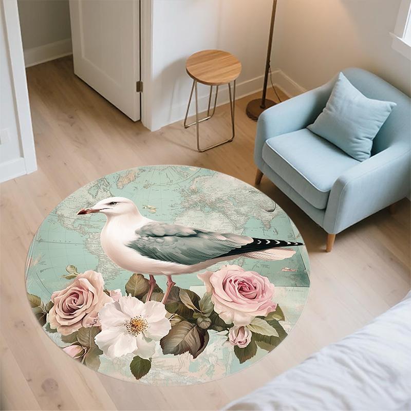 Map Bird,Round Area Rug,Carpet Rug for Living Room Bedroom Sofa Playroom Decor,Non-slip Floor Mat