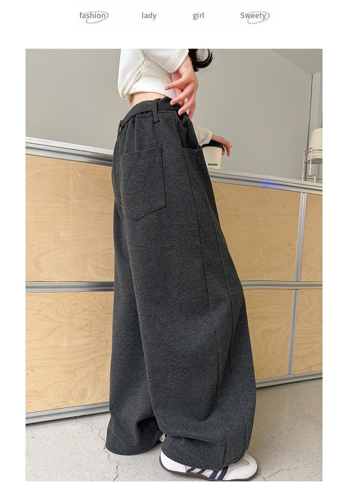 Autumn 2026 Wide-Leg Woolen Pants for Girls: Casual Loose Banana Pants for Middle and Older Children