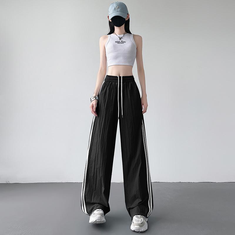 Новые летние американские повседневные брюки и спортивные брюки для женщин, завязки для двоих, высокая талия, свободные, утягивающие, солнцезащитные, широкие брюки