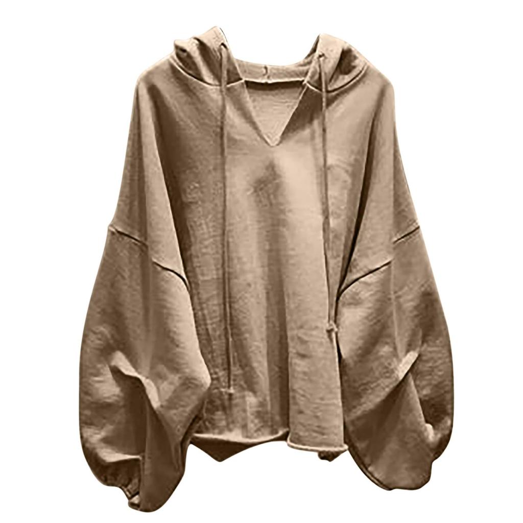 Женский модный повседневный однотонный свитшот с V-образным вырезом, капюшоном и длинными рукавами свободного кроя