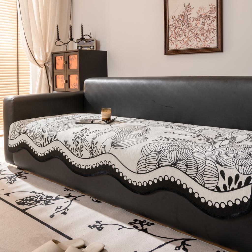 Толстый жаккардовый шенилловый чехол на диван с цветочным узором, уникальный декоративный чехол для дивана с изогнутым краем, универсальный для гостиной, мебельный чехол