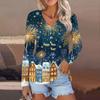 Женская повседневная мода сексуальный комфорт рождественский принт V-образный вырез пуговицы длинный рукав