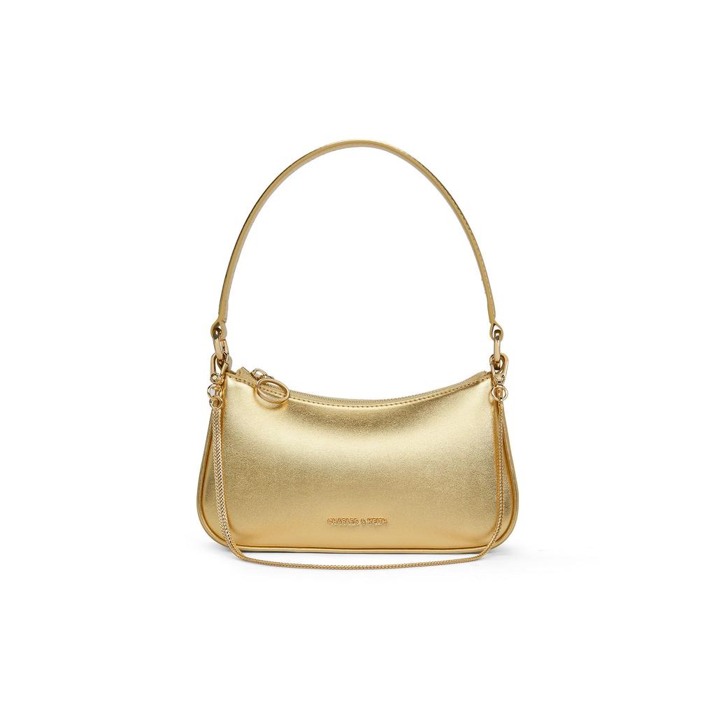 Charles & Keith Small CK Zipper Closure Synthetic Leather Shoulder Crossbody Tote Bag Women bags Black Silver Gold CK2-80151362-A