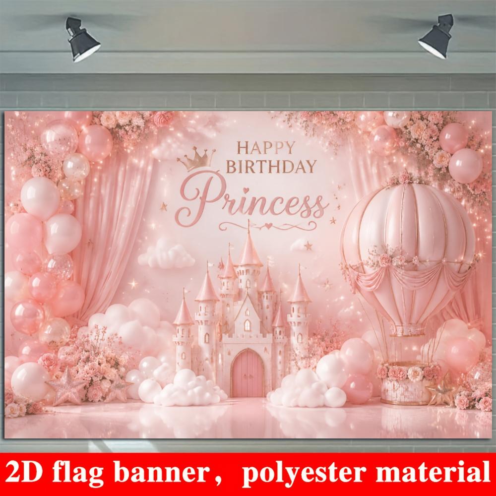 Pink Princess Birthday Happy Theme Background, suitable for indoor and outdoor birthday events, can be used as a photo backdrop