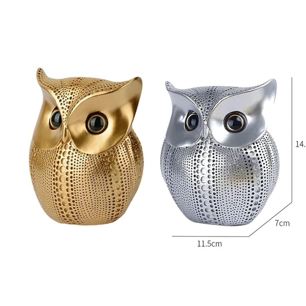 Modern Classy Lucky Owl Combo Resin Art Figure Showpiece (Pack of 2, Golden and Silver)