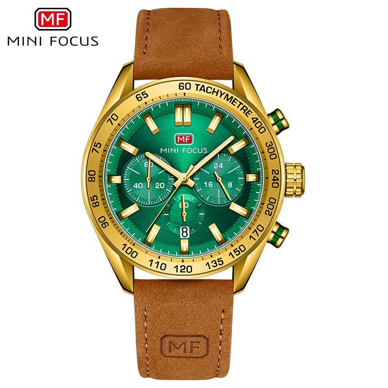 MINI FOCUS Men’s Watch Choice Collection Multifunctional Casual Leather Strap Complete Calendar Business Quartz Watches 0403G