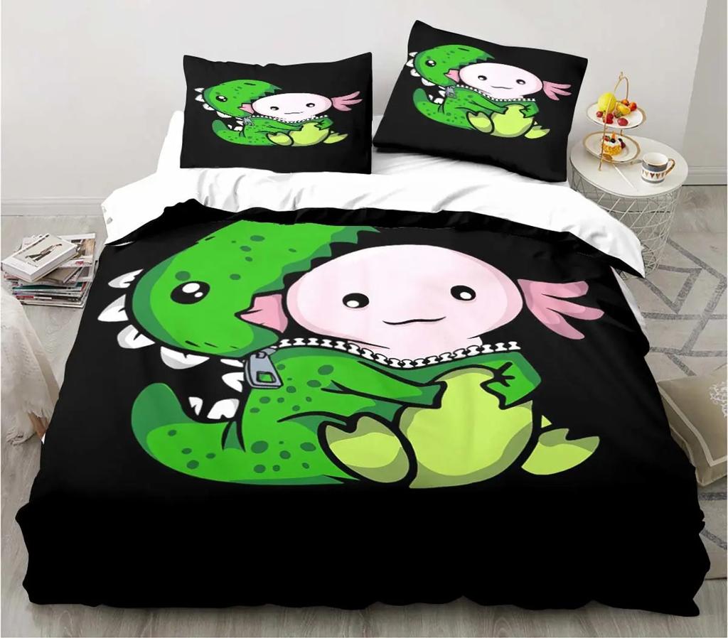 Cute Kawaii Axolotl Art Christmas Navidad Gift King Twin Double Child Customized Bedding Set Duvet Cover with Pillowcase 3 Piece