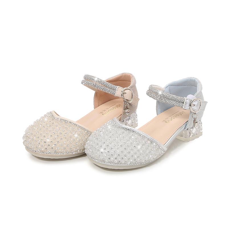 Girls' high-heeled shoes, new summer sandals, little girls' crystal shoes, children's shoes, fashionable shiny princess shoes for girls