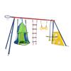 US Swing Sets 550lbs A-Frame Metal Swing Stand With Basketball Hoop Soccer Net Hanging Rings Ladder For Kids Aged 3 And Above