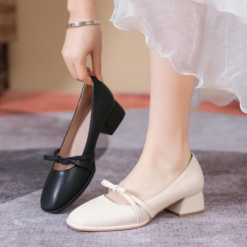 Leather Flat for Huizhou Women's Shoes Su Yinyin Same Single Shoes Women's Low Heel Spring New Mary Jane Shoes Women's