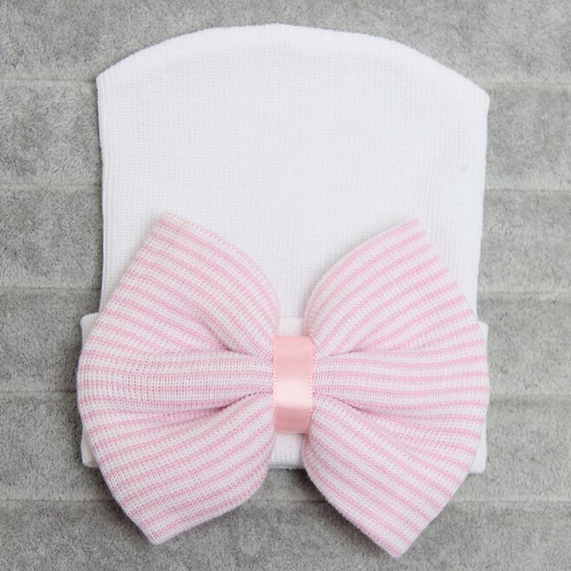 Newborn Baby Girls Striped Headband Headwear Toddler Soft Beanie Hat with Bow