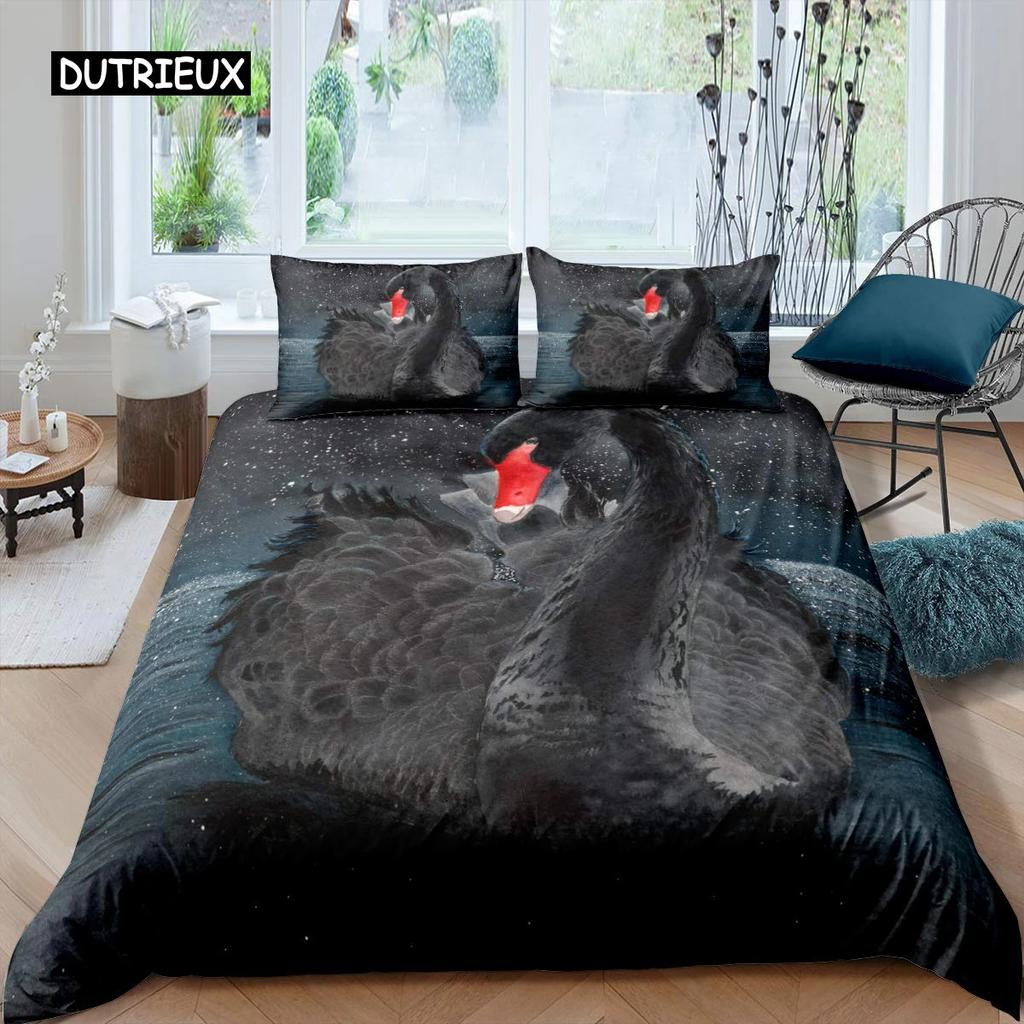 Swan Duvet Cover King Queen Beautiful Elegant White Animal Bedding Set Kid Teens Adults Wildlife Lake Soft Polyester Quilt Cover