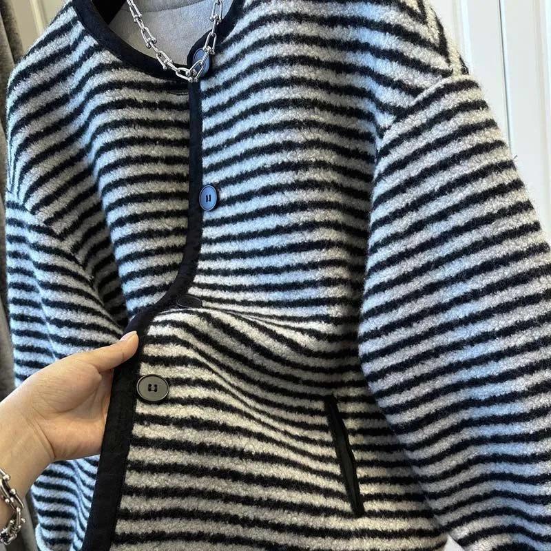 Пальто для женщин Зимняя куртка Полосатая Утепленная Бархатная Ветровка Свободное Повседневное Пальто Топ