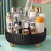 Large Capacity 360 Degree Rotating Cosmetics and Perfume Storage Box, Fashionable Dresser Storage Tray, Gold Embellishment, Ribbed Edge Design