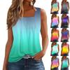 Women's Pleated Square Collar Sleeveless Vest Print T-shirt