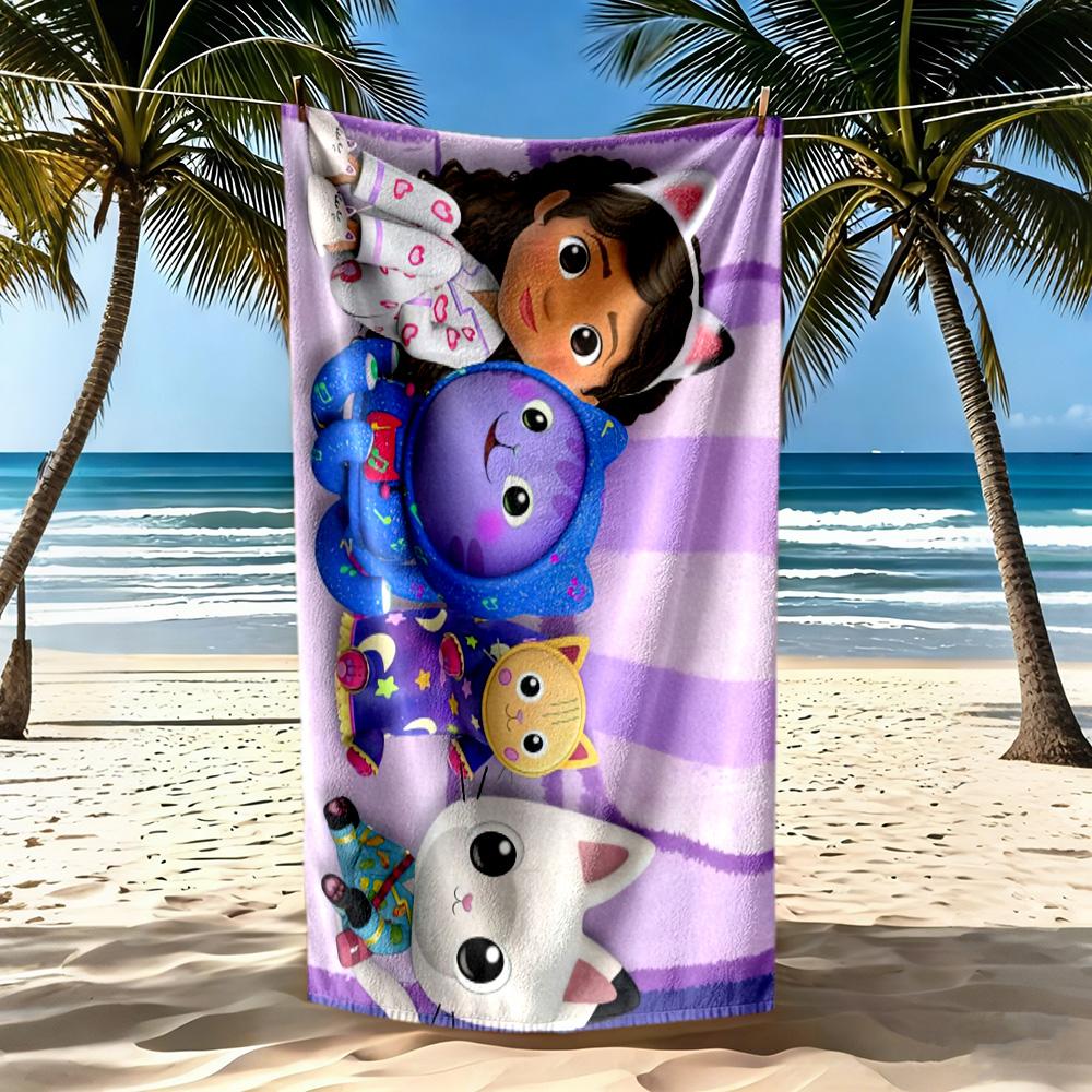 Cartoon Cute Gabbys3 Beach Towel Soft Durable Quick-Dry Comfortable Lightweight Suitable for Swimming, Gym, Camping, Yoga Vacation