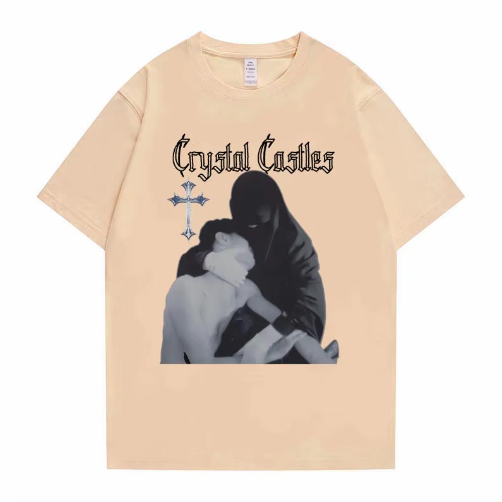 Футболки с графическим принтом Crystal Castles Мужские Женские Готика Рок Оверсайз Футболки Короткий Рукав Мужские Хип-Хоп Повседневные Винтажные Футболки