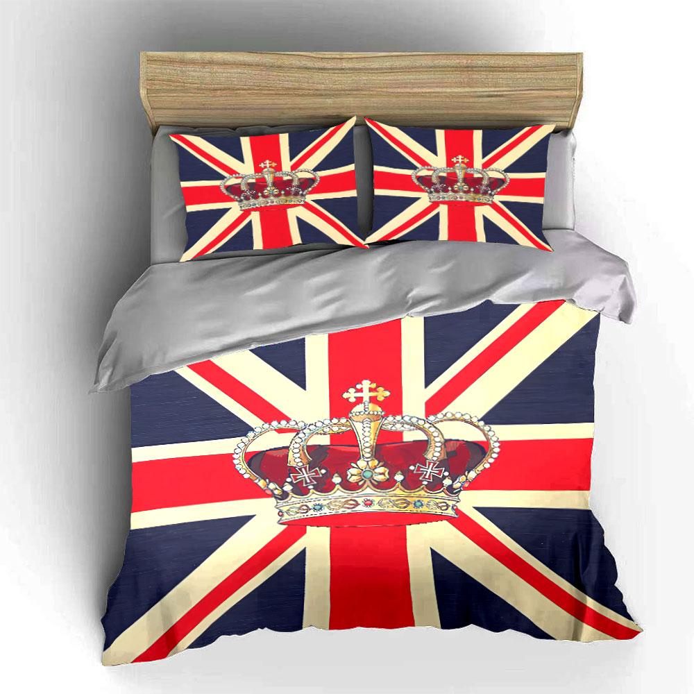 Union Jack Crown Design Bedding Duvet Cover Set Duvet Cover Pillowcases (1*Duvet Cover 2*Pillowcases, without duvet insert)
