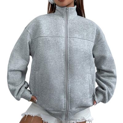 Женский свитер с высоким воротником на молнии, с длинным рукавом, однотонный, толстовка, пальто