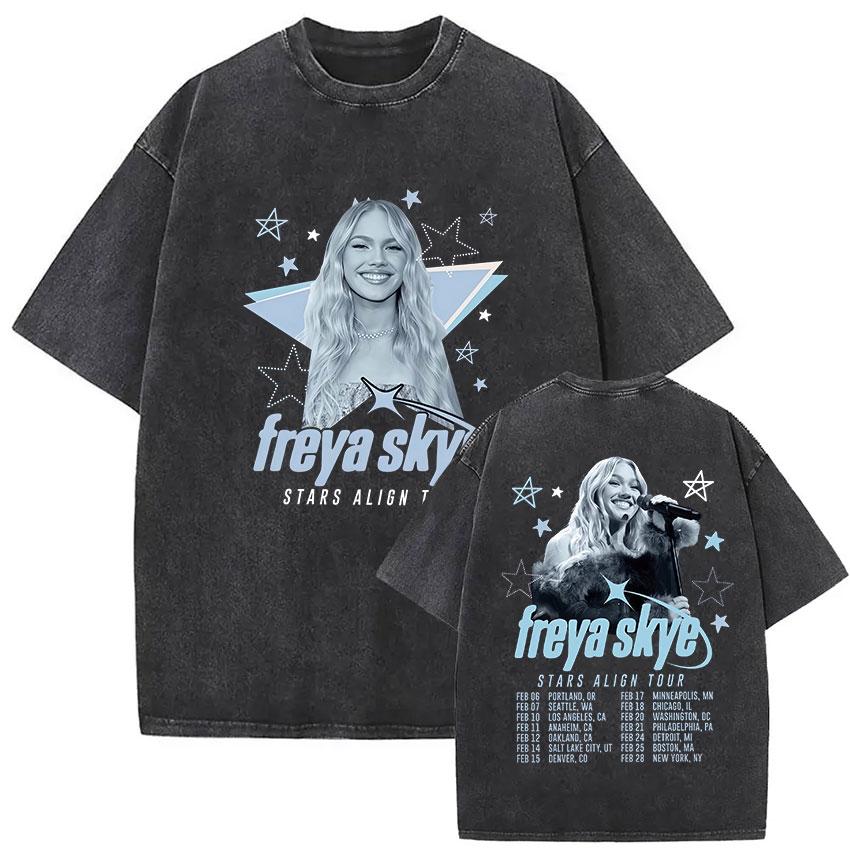 Freya Skye Stars Align Tour Vintage Washed T Shirt Men Women Fans Gift Tops Clothing Tshirt Aesthetic Short Sleeve Tshirts