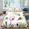 Purple Grape Comforter Cover Summer Fruit Duvet Cover Grapevine Leaves Plant Bedding Set Natural Garden Themed Quilt Cover