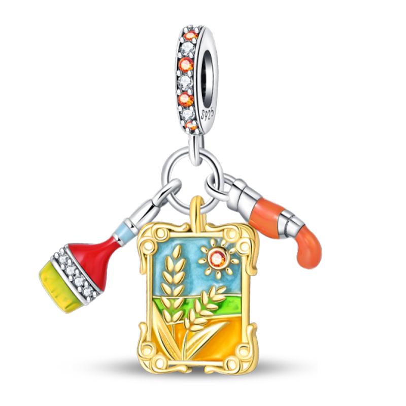 Медь Золотая Осенняя Серия Шармы Бусины Пугало Тыква Кленовый Лист Шармы Для Женщин Изысканные DIY Украшения