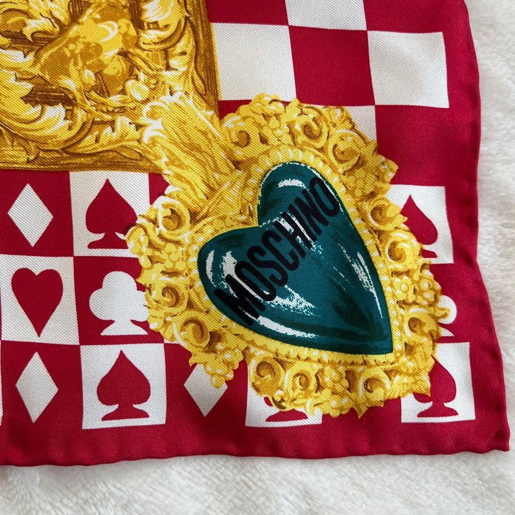 Used Rare!MOSCHINO Silk Scarf Playing Card Pattern Flag