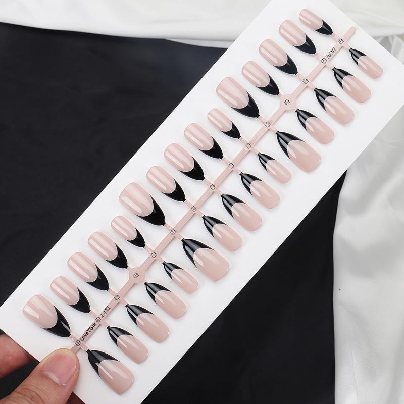 Nail Art Piece Milk Tea Nude Color Minimalist Pure Black French Edge Handmade Wear Nail Whitening Fake Nail Patch