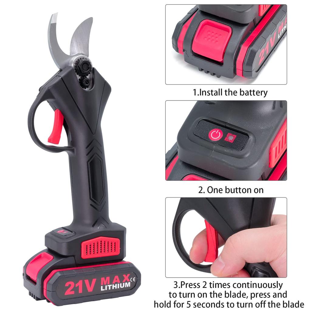 Professional 21V Cordless Electric Pruning Shears, 30mm Cutting Diameter, 1 X 1500mAh Battery, 3-4 Working Hours, Bypass Blades