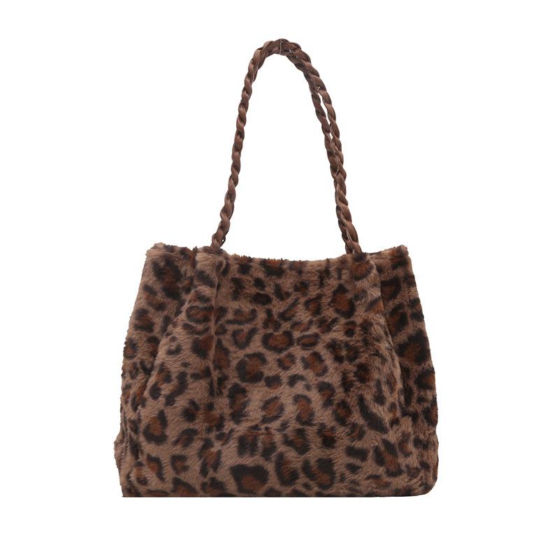 Зимняя плюшевая сумка-тоут с леопардовым принтом, женская модная сумка через плечо с цепочкой, универсальная пушистая сумка-мессенджер