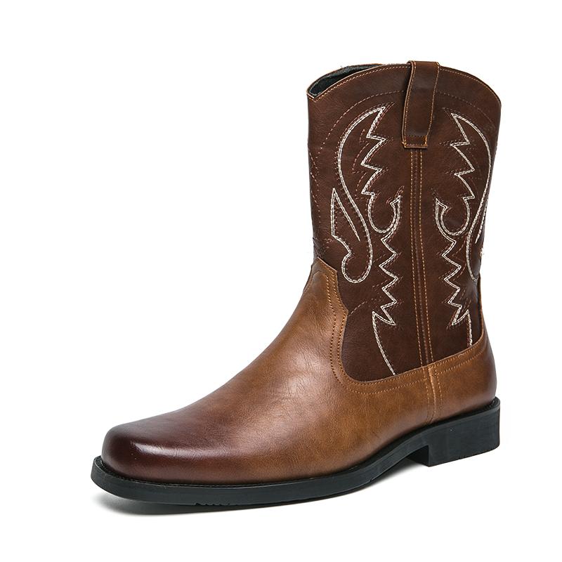 Western Cowboy Boots Embroidered Leather Shoes Men's High Top British Riding Boots Men Good Quality Casual Leather Boots For Men