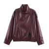 Женская куртка из искусственной кожи с воротником-стойкой Свободного кроя Streetwear 2025 Длинный рукав Молния Пальто