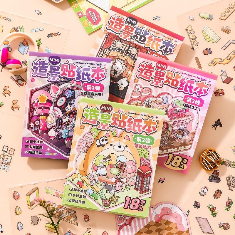 8set Mini Micro Anime Scene Sticker DIY Decor Handmade Cute Cartoon Animal Room Layout Decal Scrapbook Journal Sticker Kids Gift