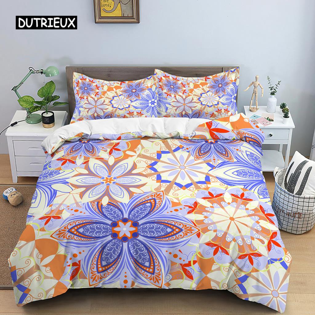 Пододеяльник с цветами King Queen, 3D-цветной цветочный принт, комплект постельного белья из полиэстера для подростков, взрослых, женщин, мягкий пододеяльник с листьями