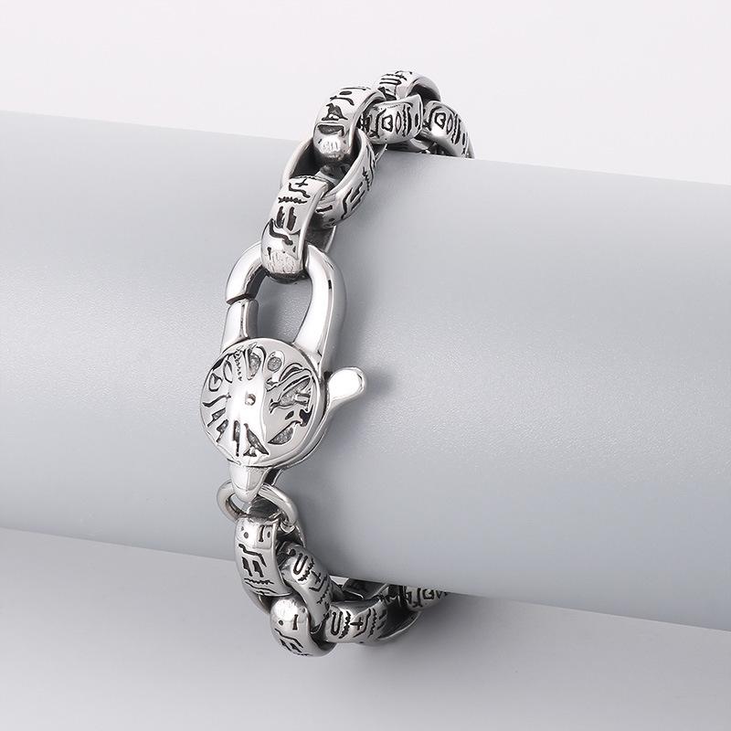 Панк Личность Пиктограмма Овальный Овальный O-образный аксессуар для рук Ретро египетский пиратский узор Мужской браслет из титановой стали
