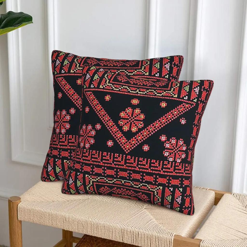 Three Flowers Palestinian Embroidery 2 Pcs Square Pillowcase Pillow Cover Cushion Zip Decorative Comfort Throw Pillow For Home