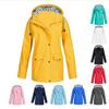 Women Solid Rain Jacket Outdoor Plus Size Waterproof Hooded Raincoat Windproof Warm Jacket Windproof Outdoor