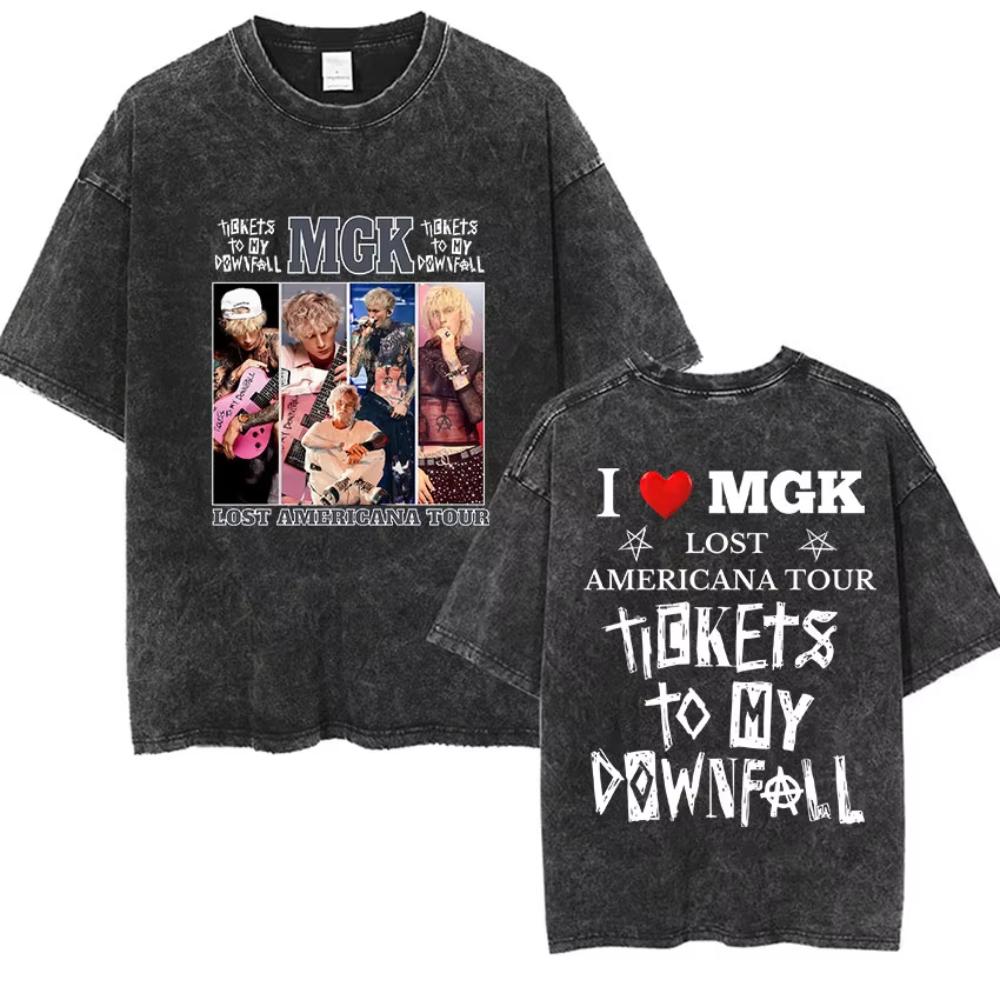 Vintage Washed Machine Gun Kelly T Shirt MGK Lost Americana Tour Fans Tshirts Men Women Punk Gothic Hip Hop Oversized Tees