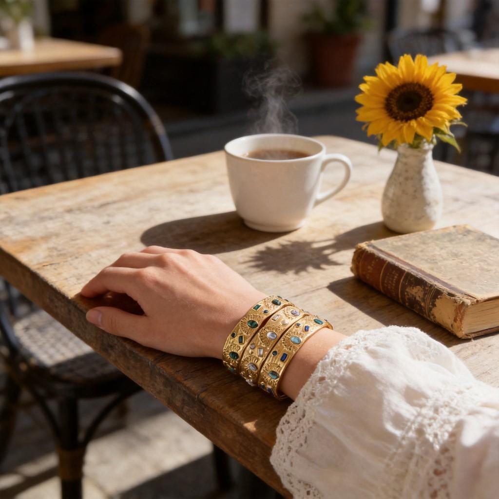 Vintage Geometric Turquoise Stainless Steel Adjustable Bracelet With Sparkling Inlay For Women