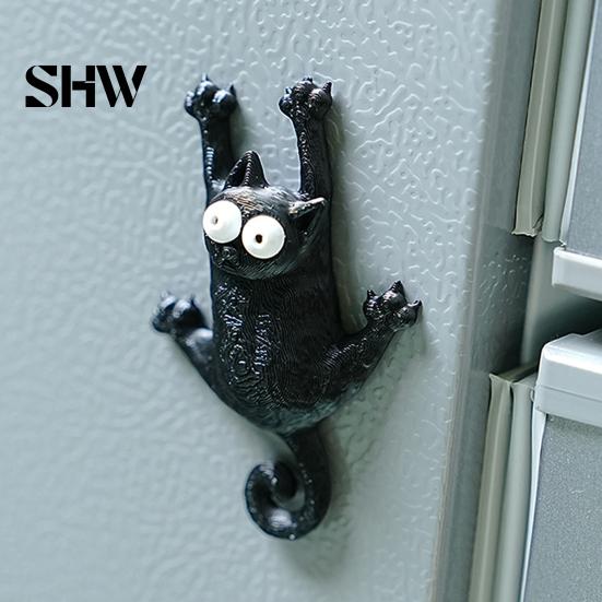 Cabinets Decorative Magnets 3D Black Cat Refrigerator Magnet, Cartoon Kitten Fridge Animal Memo Holder Shape Note for Kitchen Office Whiteboard