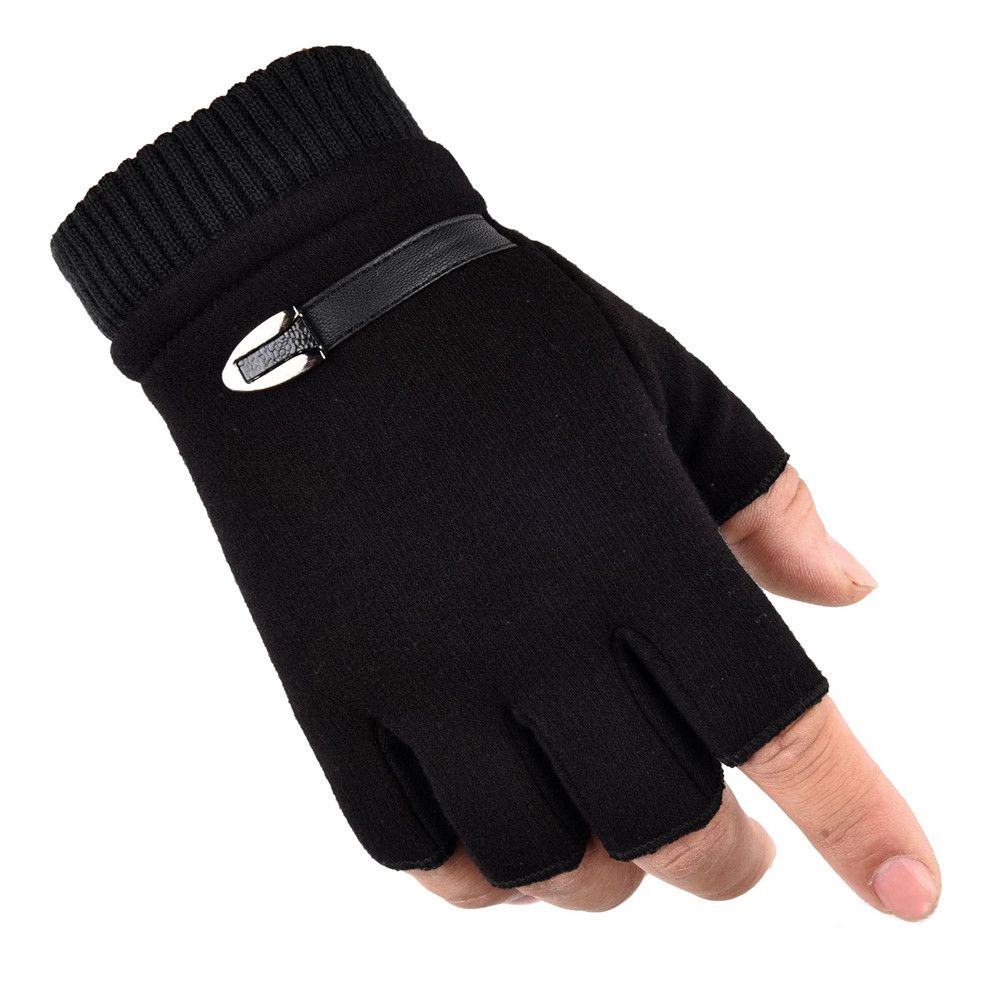 Warm Thick Fingerless Mens Mittens Half Finger Winter Gloves Thermal