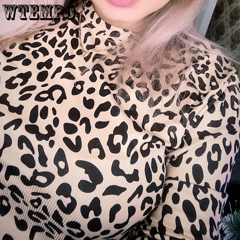 WTEMPO Женские футболки с леопардовым принтом, весенне-осенние тонкие корейские блузки с длинными рукавами, женские универсальные повседневные топы с круглым вырезом