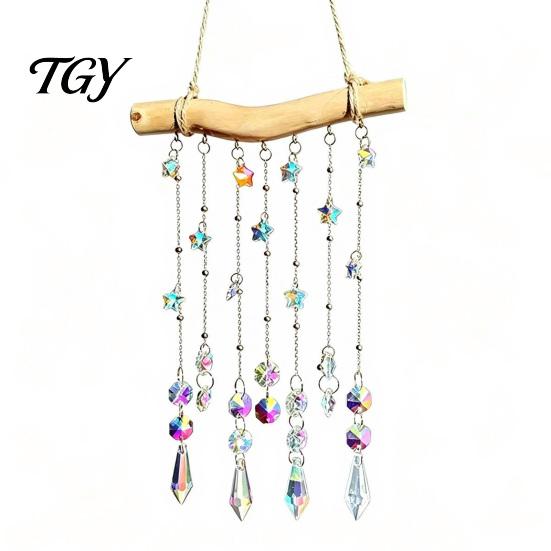 Artistic Wall Decor Crystal Wind Chime Pendant, Glittering Sun Catchers with Long Elegant Birthday Present Tassel, Sophisticated Hanging Ornament for