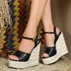14CM Ultra High Heels Women Summer Waterproof Platform Thick Soles Bridal Party Shoes Strappy Peep Toe Straw Weave Sandals