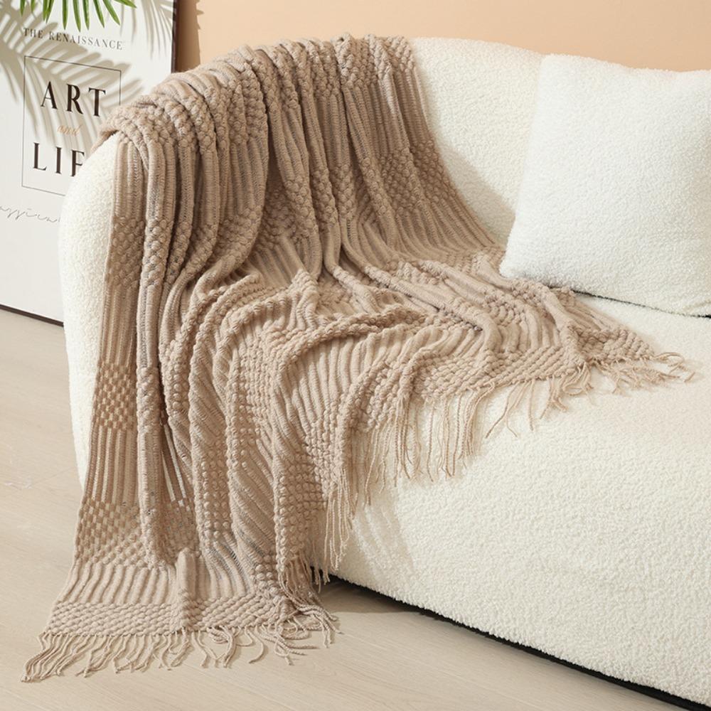 Bedspread Cover Skin-friendly Nordic Knitted Blanket Soft With Tassel Sofa Plaid Blanket Breathable Nap Blanket Airplane