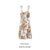 Kaslead New Arrival Women's Clothing Fashion Style Fashion Side Slit Shoulder Shoelace Spaghetti-Strap Floral Print Dress